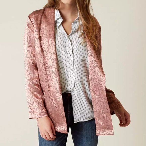 Free People Jackets & Blazers - Free People Silky Jacquard Blazer Jacket NWOT Pink Paisley Boho Large